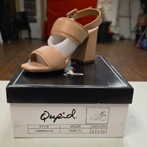 Qupid Nude PU Block Heel Sandals